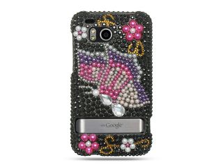 HTC Thunderbolt/HTC Incredible HD/HTC 6400 Black with Rainbow Butterfly Design Full Diamond Case