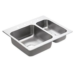 MOEN 2000 Series Drop In Stainless Steel 25.5 in. 4 Hole Double Bowl Kitchen Sink G202714