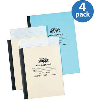 School Smart Stitched Cover Composition Book with Red Margin, 8.5" x 7", 20 Sheets, 4 Pack