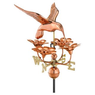 Good Directions Hummingbird with Flowers Weathervane   Polished Copper
