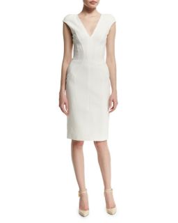 TOM FORD Cap Sleeve V Neck Sheath Dress, Chalk