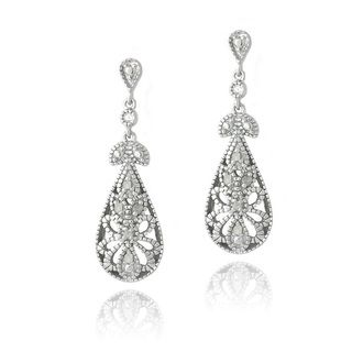 DB Designs Silver 1/10ct TDW Diamonds Filigree Teardrop Earrings (J