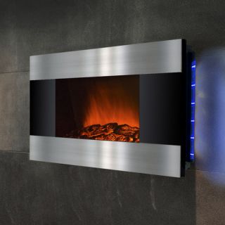 36 Wall Mount Stainless Steel and Black Electric Fireplace by