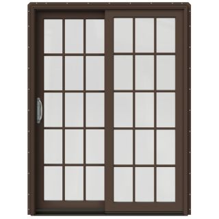 JELD WEN W 2500 59.25 in 15 Lite Glass Dark Chocolate Wood Sliding Patio Door with Screen