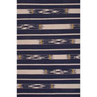 8' x 11' Navy Blue, Sunflower Yellow and Stone Gray Sassandra Flat Weave Hand Made Wool Area Throw Rug