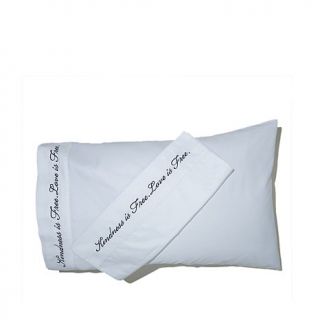 Concierge Collection Embroidered Easy Care 400 Thread Count Cotton Pillowcase Pair   "Kindness is Free. Love is Free."   7613435