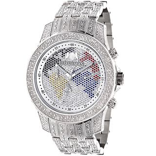 Luxurman Mens World Map Iced Out Diamond Watch Raptor Watch