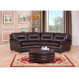 Delta Chocolate Brown Curved Top Grain Leather Sectional Sofa and