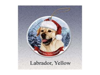 Holiday Pet Gifts Labrador (Yellow) Santa Hat Dog Porcelain Christmas Tree Ornament