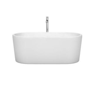 Wyndham Collection Ursula 4.91 ft. Center Drain Soaking Tub in White with Polished Chrome Trim and Floor Mounted Faucet WCBTK151159ATP11PC