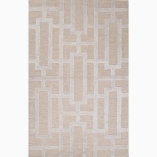 Handmade Geometric Pattern Taupe/ Gray Wool/ Art Silk Rug (36 x 56