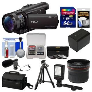 Sony Handycam HDR CX900 Wi Fi HD Video Camera Camcorder with Fisheye Lens + 64GB Card + Case + LED Light + Battery + Tripod + Filters Kit