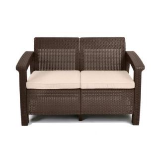 Keter Corfu Brown All Weather Patio Loveseat with Tan Cushions 214770