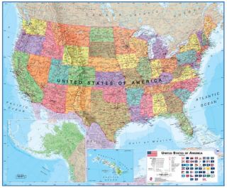 USA 14.25 Laminated Wall Map   47W x 39H in.