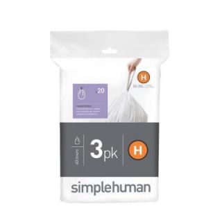simplehuman 9 Gal. Custom Fit Trash Can Liner, Code H (60 Count) (3 Packs of 20 Liners) CW0258