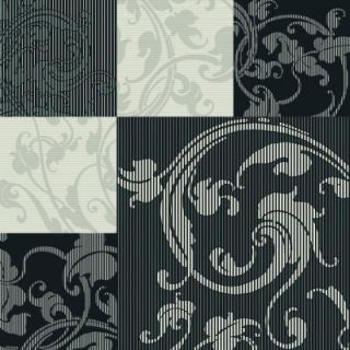 The Wallpaper Company 56 sq. ft. Black and Grey Stylized Squares Overprinted with Classic Acanthus Leaves Wallpaper WC1283123