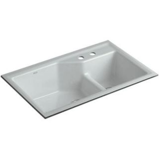 KOHLER Indio Smart Divide Undermount Cast Iron 33 in. 2 Hole Double Bowl Kitchen Sink in Ice Grey K 6411 2 95