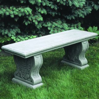 Campania International Straight Woodland Ferns Cast Stone Backless Garden Bench   Outdoor Benches