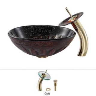 KRAUS Magma Glass Vessel Sink and Waterfall Faucet in Gold C GV 681 19mm 10G