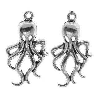 Lead Free Pewter Pendant, Octopus 31.5mm, 2 Pieces, Antiqued Silver