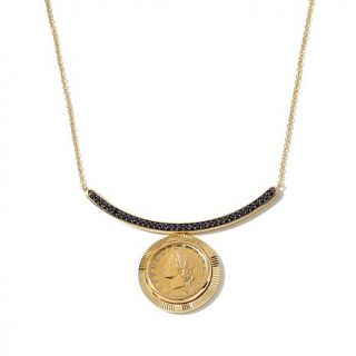 Bellezza Lira Coin Black Spinel Bronze 16" Bar Necklace   7724424