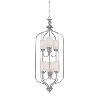 Millennium Lighting 6 Light Brushed Pewter Pendant with Etched White Glass 3066 BPW