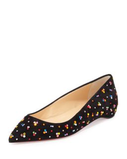 Christian Louboutin Pigalle Follies Crystal Red Sole Flat, Black/Multi