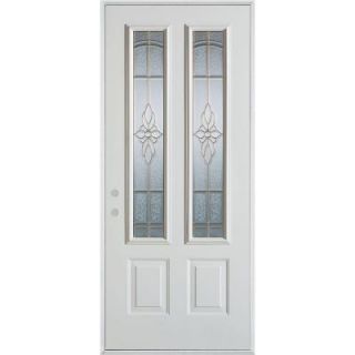 Stanley Doors 32 in. x 80 in. Traditional Patina 2 Lite 2 Panel Prefinished White Right Hand Inswing Steel Prehung Front Door 1300ESL2 E 32 R P