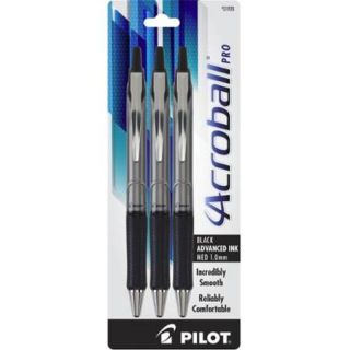 Acroball Pro Hybrid Ink Ballpoint Pens   Medium Pen Point Type   1 Mm Pen Point Size   Black Ink   Silver Barrel   3 / Pack (pil 31920)