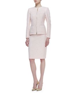 Albert Nipon Long Sleeve Tweed Skirt Suit, Peach Sorbet
