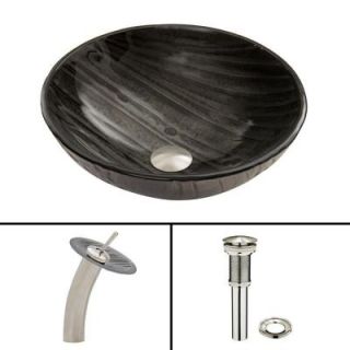 Vigo Glass Vessel Sink in Interspace with Waterfall Faucet Set in Brushed Nickel VGT046BNRND