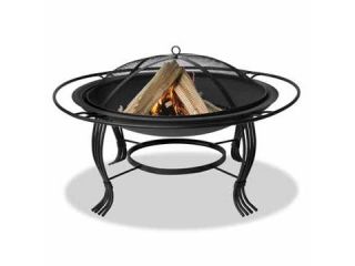 Unifame 34.6"D Black Firepit with Outer Ring