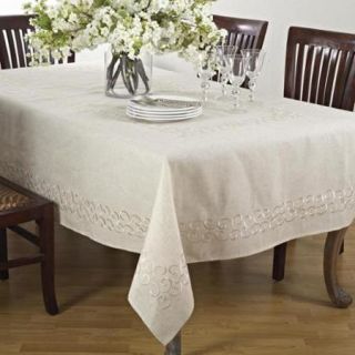 Embroidered Linen Blend Design Table Linens Natural Tablecloth (67x180)
