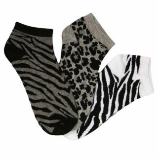 Luxury Divas Wild Animal Print 3 Pack Ankle No Show Socks