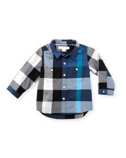 Burberry Large Check Two Pocket Shirt, Dark Blue, 3 18 Months