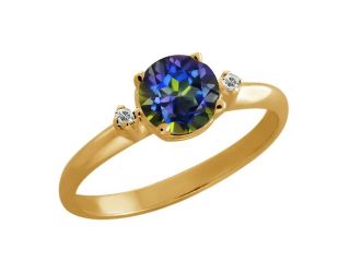 0.82 Ct Round Blue Mystic Topaz Topaz Gold Plated Sterling Silver Ring