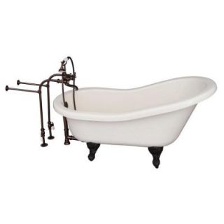 Barclay Products 5 ft. Acrylic Ball and Claw Feet Slipper Tub in Bisque with Oil Rubbed Bronze Accessories TKATS60 BORB2