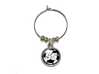 Number 55 Checkered Flag   Racing Wine Glass Charm Drink Stem Marker Ring   Drinkware