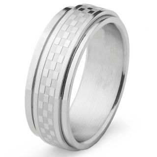 Stainless Steel Brushed and Polished Mens Checker Spinner Ring