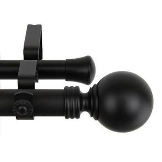 Black Sphere Adjustable Double Curtain Rod Set 66 to 120 inch