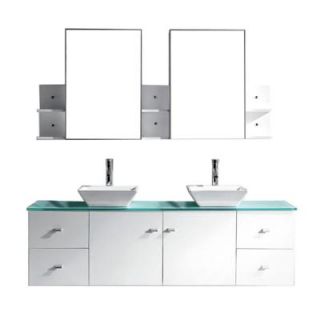 Virtu USA Clarissa 71.85 in. W x 22.05 in. D x 20.87 in. H White Vanity With Glass Vanity Top With Aqua Square Basin and Mirror MD 409 G WH