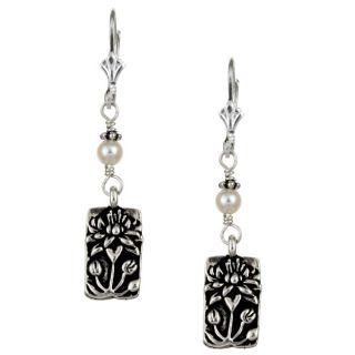 Charming Life Sterling Silver White FW Pearl and Lotus Charm Earrings