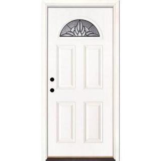 Feather River Doors 33.5 in. x 81.625 in. Sapphire Patina Fan Lite Unfinished Smooth Fiberglass Prehung Front Door 4H3171