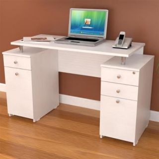 Inval Laricina White Modern Straight Computer Writing Desk with Locking File Drawer