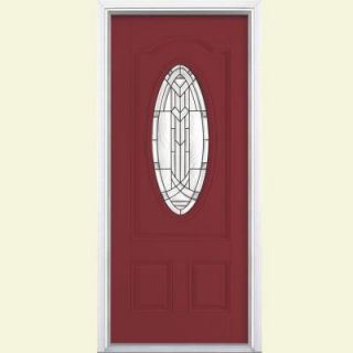 Masonite 36 in. x 80 in. Chatham Three Quarter Oval Lite Painted Smooth Fiberglass Prehung Front Door with Brickmold 25106