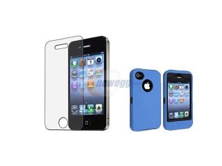 Insten Black Hard/ Blue Skin Hybrid Case + Anti glare Screen Protector Compatible with Apple iPhone 4 / 4S
