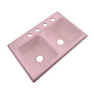 Thermocast Seabrook Drop In Acrylic 33 in. 4 Hole Double Bowl Kitchen Sink in Dusty Rose 49462