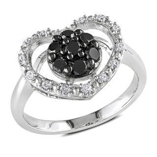 Haylee Jewels Sterling Silver 1/2ct TDW Black and White Diamond Heart