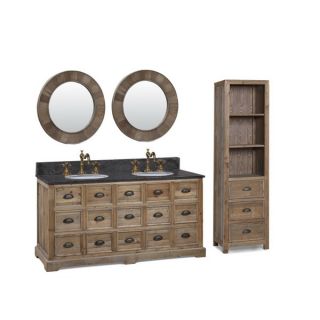 60 inch Marble Top Double Sink Rustic Bathroom Vanity with Matching