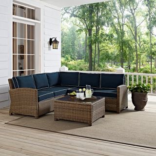 Crosley Biltmore 4 piece Outdoor Wicker Sectional with Sand Cushions   7743784